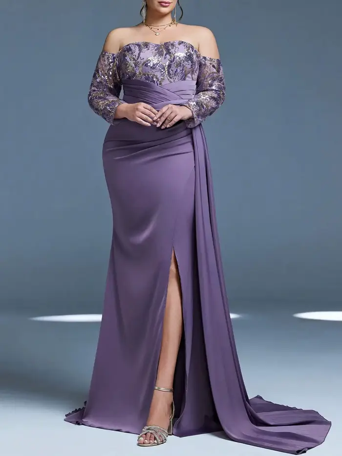 Mgiacy, nouveauté, épaules dénudées, paillettes, élégante, robe de soirée de grande taille, pièce fl