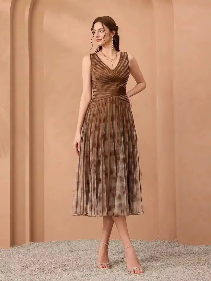 Robe longue Mgiacy (à fleurs non structurées) à col en V, imprimée et à cordon de serrage, pour les 