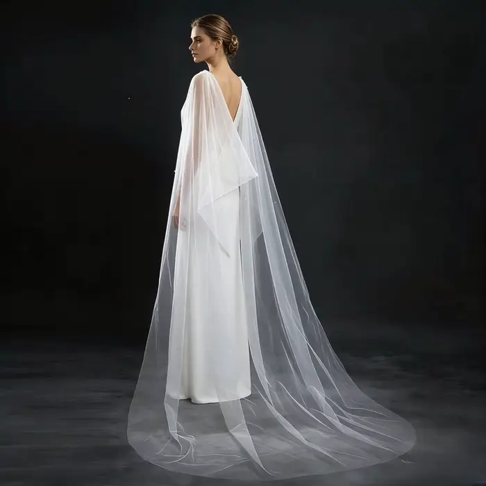 Châle de mariée long en perles, cape détachable en tulle pour robe de soirée de mariée, accessoires élégants pour cérémonies et banquets occasions spéciales