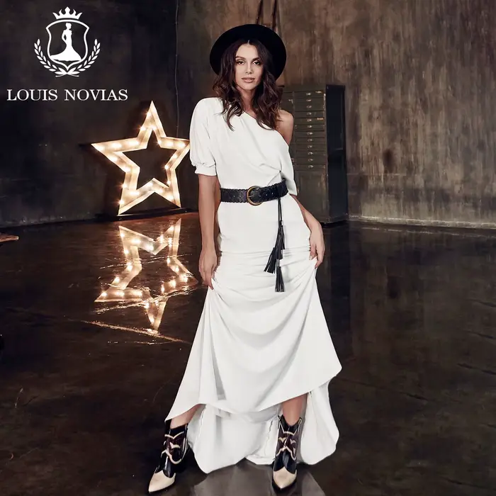 LOUIS NOVIAS sirène Satin robes De mariée pour les femmes mariée classique à manches courtes SCOOP c