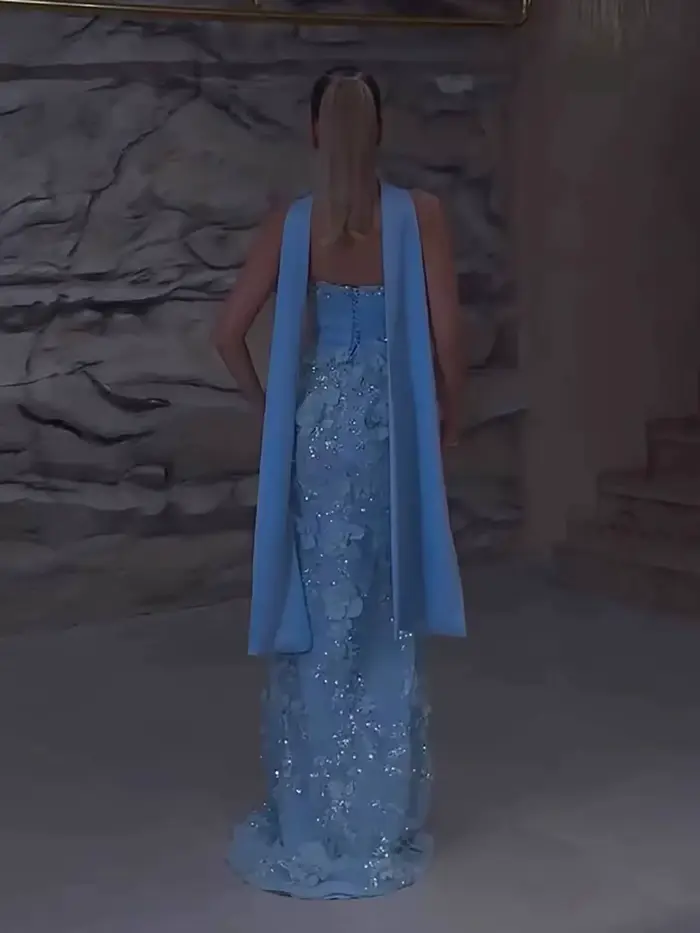 Robe de soirée exquise en polyester avec motifs 3D et perles pour femmes occasions spéciales mariage晚会礼服精致涤纶带3D图案和珍珠女士特殊场合婚礼