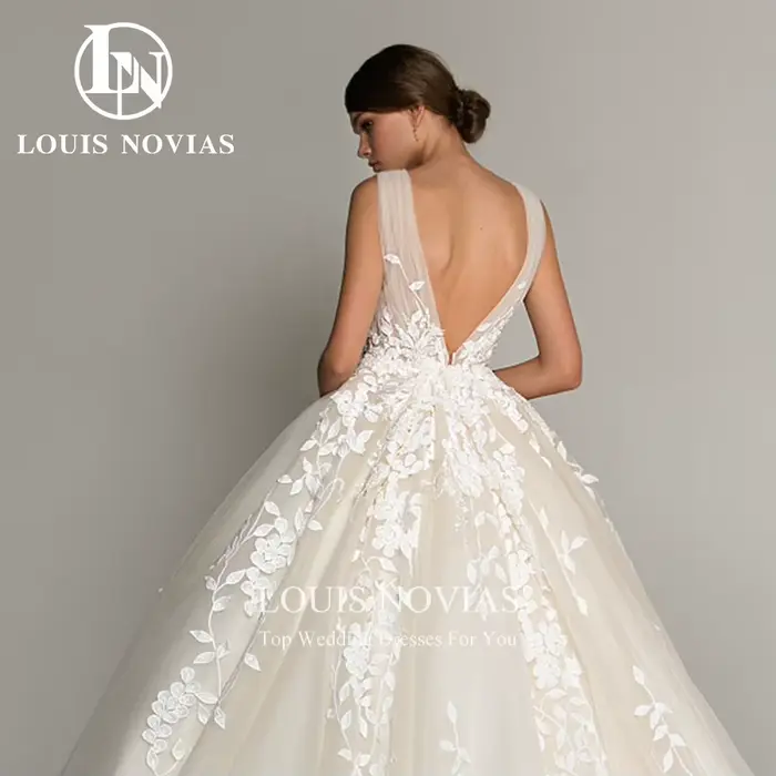 LOUIS NOVIAS robes De mariée pour femmes élégant dos nu perles fleurs broderie sans manches robe