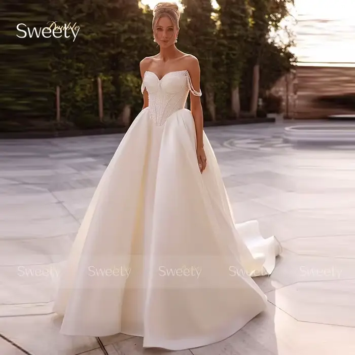Robe De mariée exquise en Satin complet avec perles