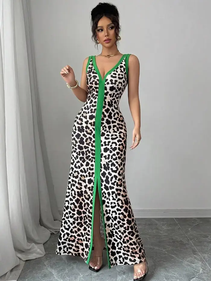 Robe élégante à manches longues polyvalente avec ourlet à volants et motif léopard pour femmes style décontracté printemps automne occasions spéciales