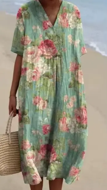 Robe d'été simple à motifs floraux 2026 – Nouvelle collection femme : Confortable, ample, imprimée,