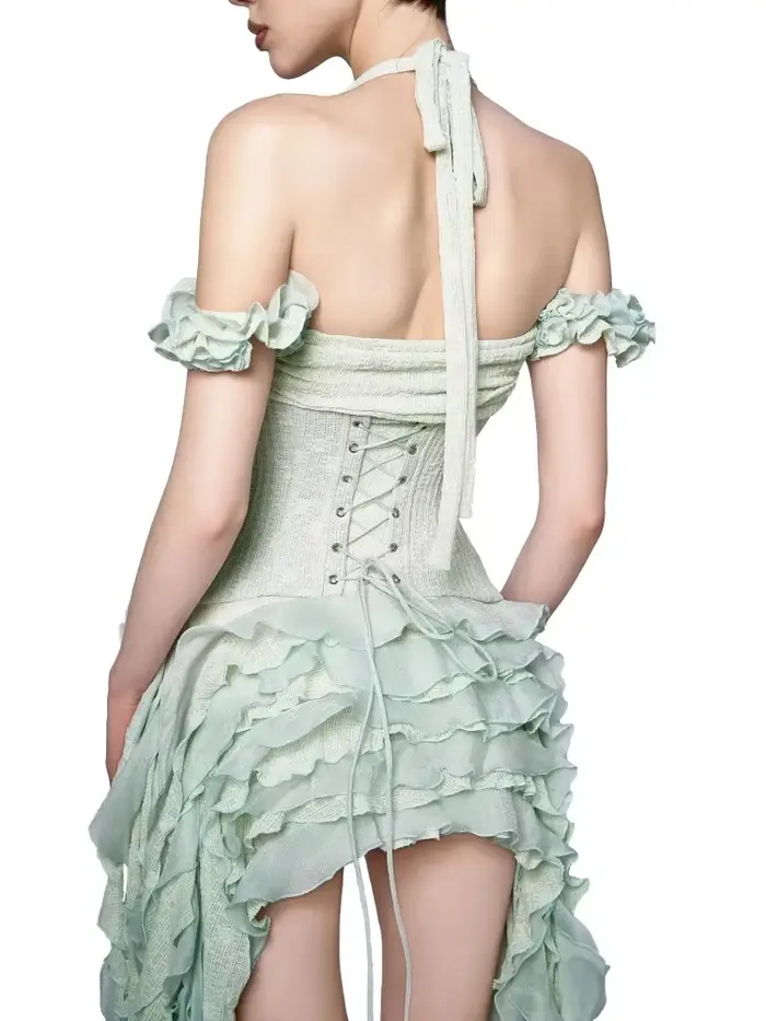 Robe drapée à volants pour femmes, ensemble trois pièces, sexy, collicou, pliable, haut Corset à lacets, short, costumes de fête, Cocktail occasions spéciales soirée événement formel