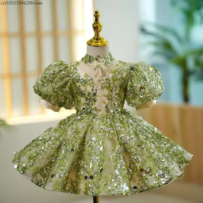 Robes de soirée à paillettes pour mariage, robes de spectacle de Piano avec paillettes en Tulle, rob