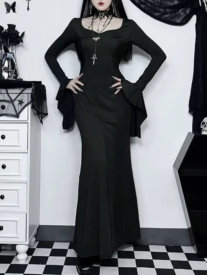 Robe gothique élégante pour femme sirène d'été slimmée inspirée de la famille adams pour halloween et autres occasions spéciales