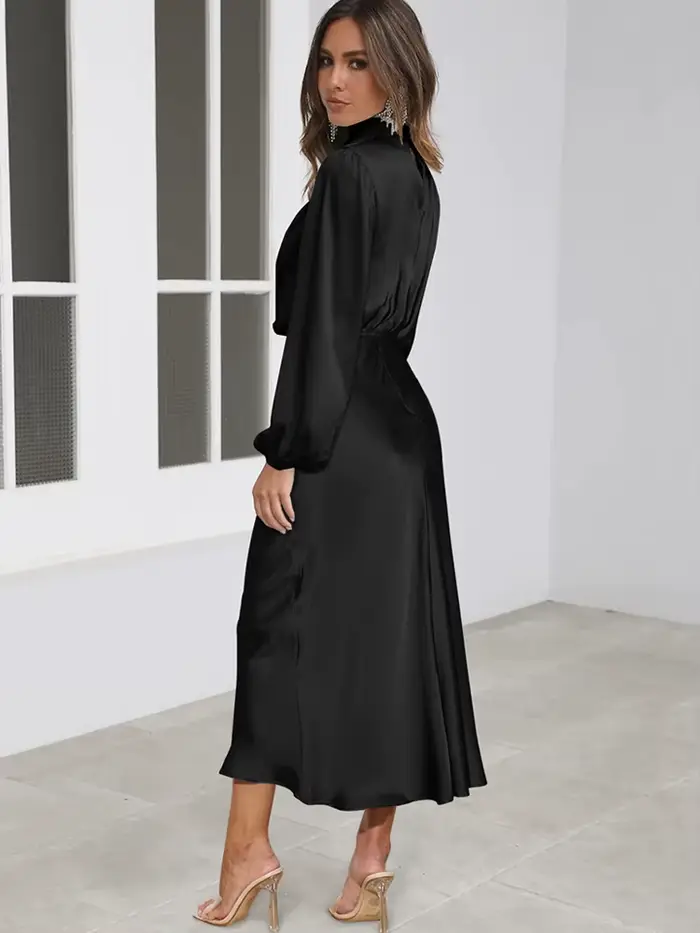 Robe de soirée en satin polyester pour femmes, taille S/M/L/XL, élégante, asymétrique, collier écharpe, longue, pour soirées et événements formels