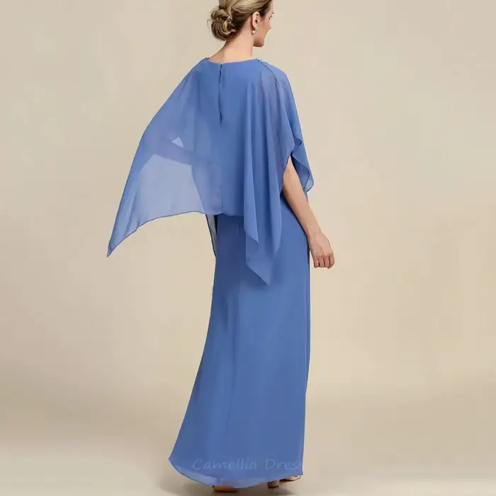 Robe de Soirée Décontractée Personnalisée en Mousseline avec Cristaux pour Mère de la Mariée Occasions Spéciales