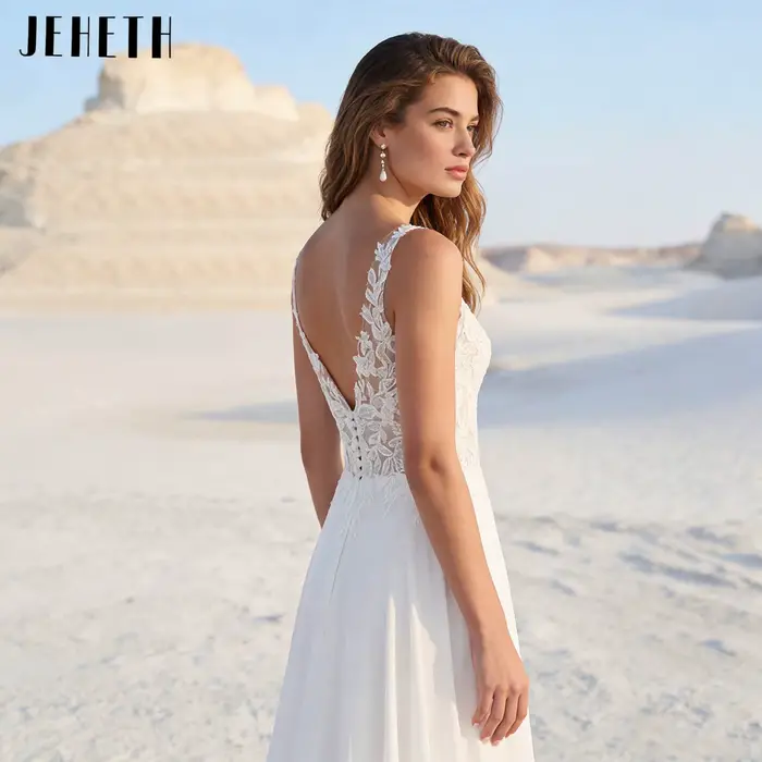 Robe de mariée bohème personnalisée en polyester mousseline avec train de balayage pour femmes enceintes occasions spéciales mariage destination