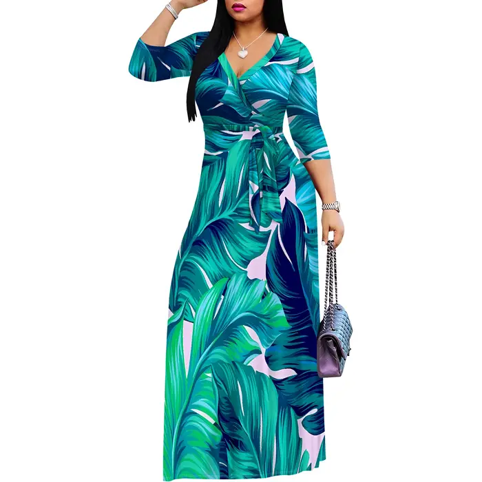 Robe portefeuille à col en V mi-longue florale ajustable pour femmes printemps été vacances occassions spéciales
