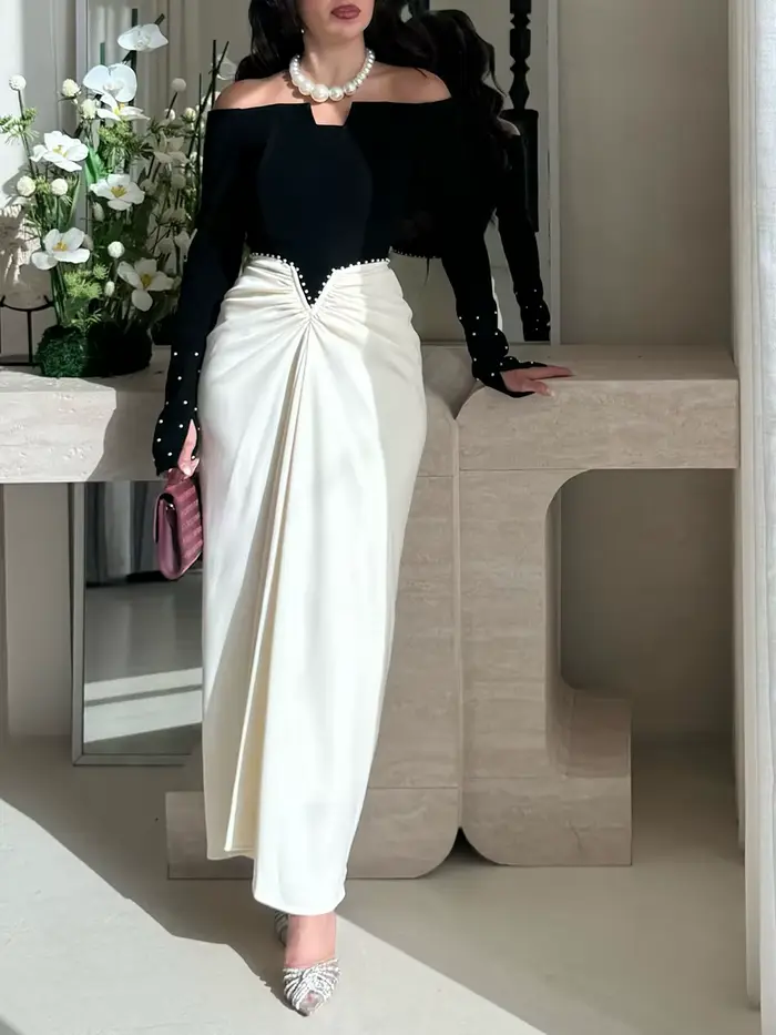 Robes longues de soirée luxueuses VGH couleur noire pour femmes