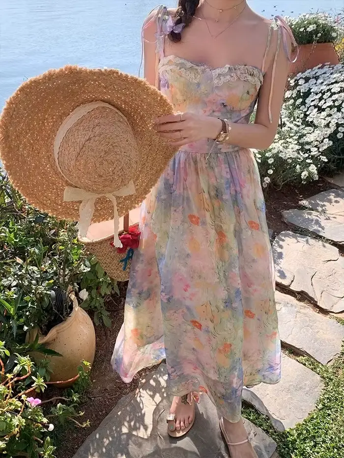 Robe Miss Tough à bretelles florales pour femmes, style vintage moderne, confortable, soirée estivale, mariage, cérémonie