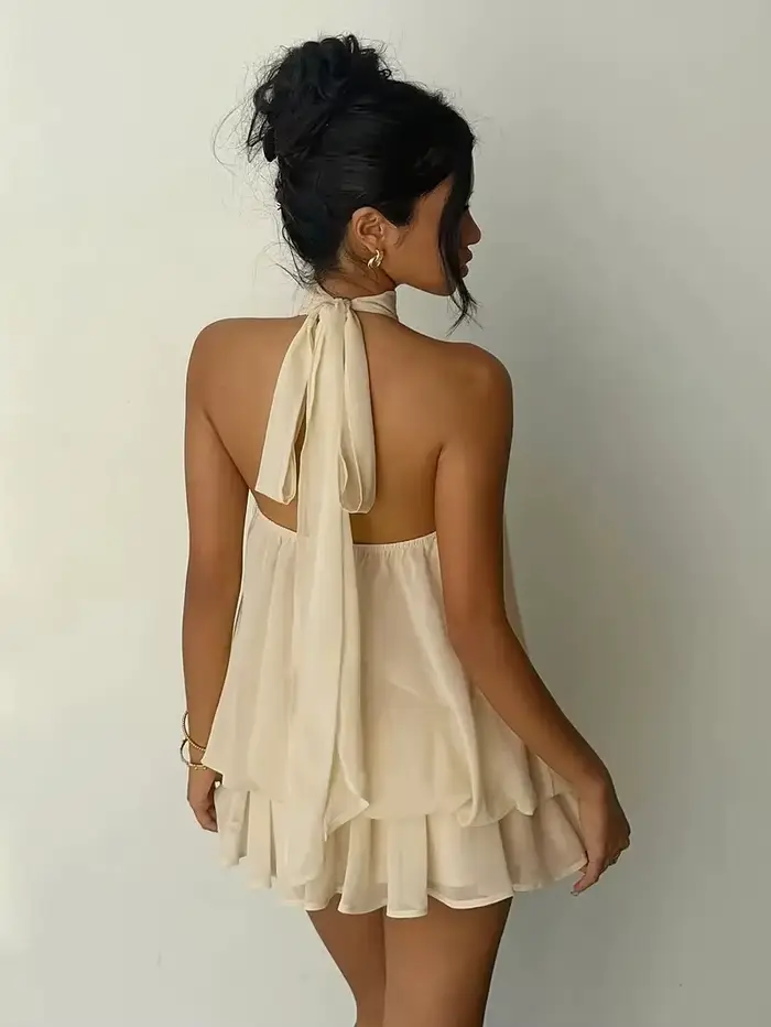Mini robe licou en mousseline de soie pour femmes