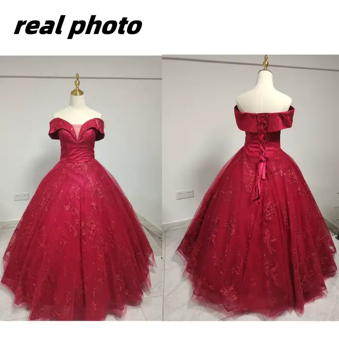 Robe de Soirée Rouge en Tulle à Paillettes pour Femme