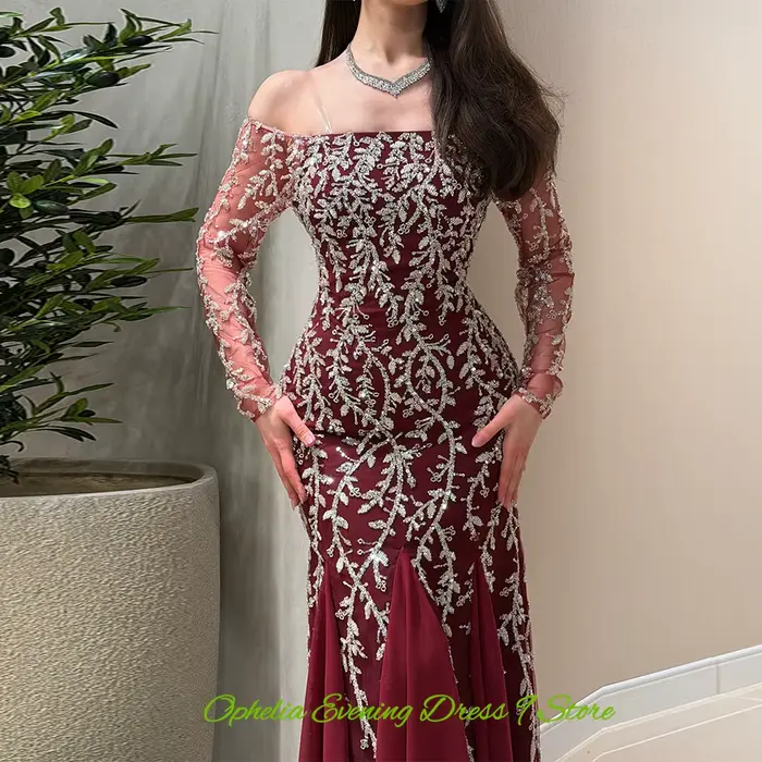 Robe de soirée élégante en mousseline de soie, col bateau exquis, robes de bal à appliques tendance, robes sirène personnalisées pour occasions spéciales