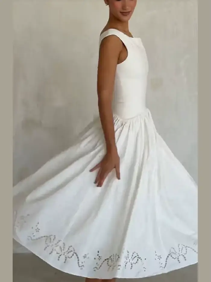Robe Chic Vintage Blanche à Col Bateau