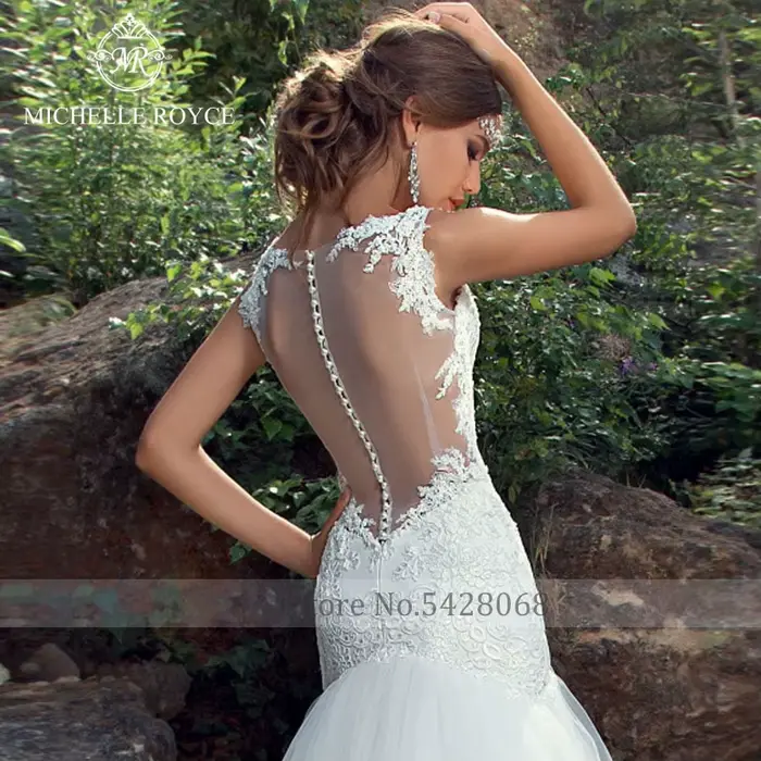 Michelle Royce sirène robes De mariée Sexy chérie Appliques Illusion bouton chapelle Train robes De mariée Vestido De Novia