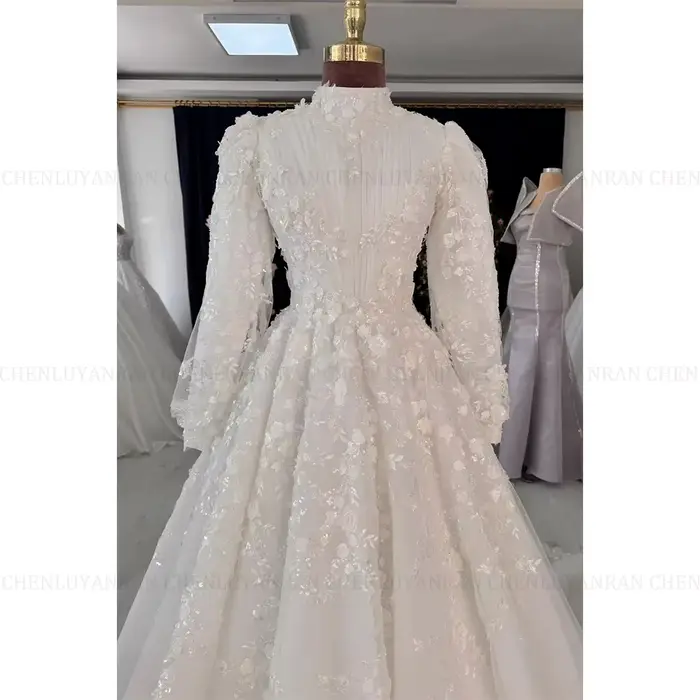 ROSEANN luxe robes De mariée musulmanes 2025 personnalisé a-ligne col haut perles longues