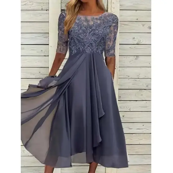 Robes pour femmes robe Simple romantique avec mousseline de soie Patchwork dentelle évider