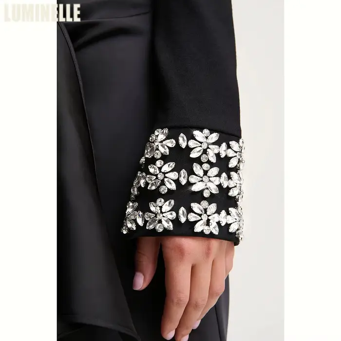 Robe de bal noire à col montant pour femmes, style sirène, perles et cristal, soirée de gala, cérémonies formelles, luxe 2026