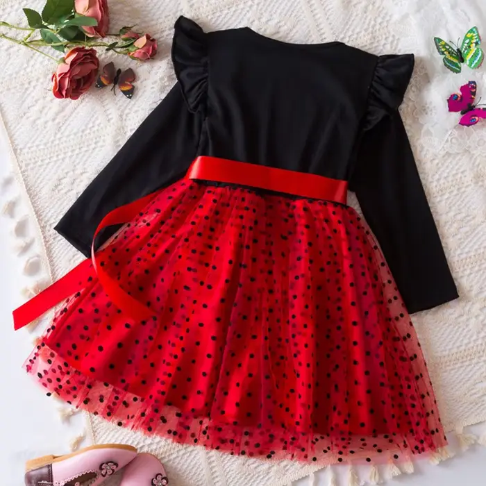 Robe rouge à manches longues pour filles costumes de princesse vêtements de fête pour enfants adolescents fêtes d'anniversaire printemps automne