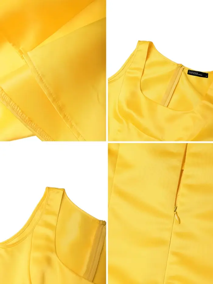 Femmes mode 6 couleurs Satin Cocktail longue robe ZANZEA élégant col carré sans manches a-ligne robes de soirée pour femme