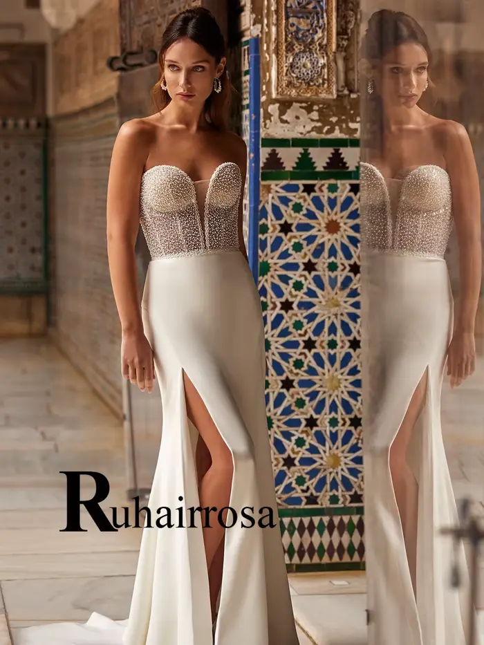 Ruhair-Robes de mariée sirène scintillantes pour mariée