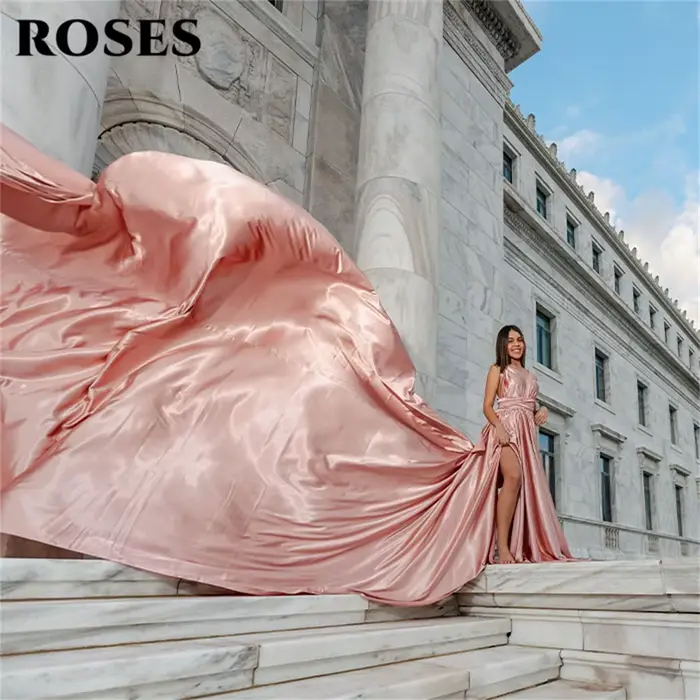 Robes de soirée en satin or rose ROSES