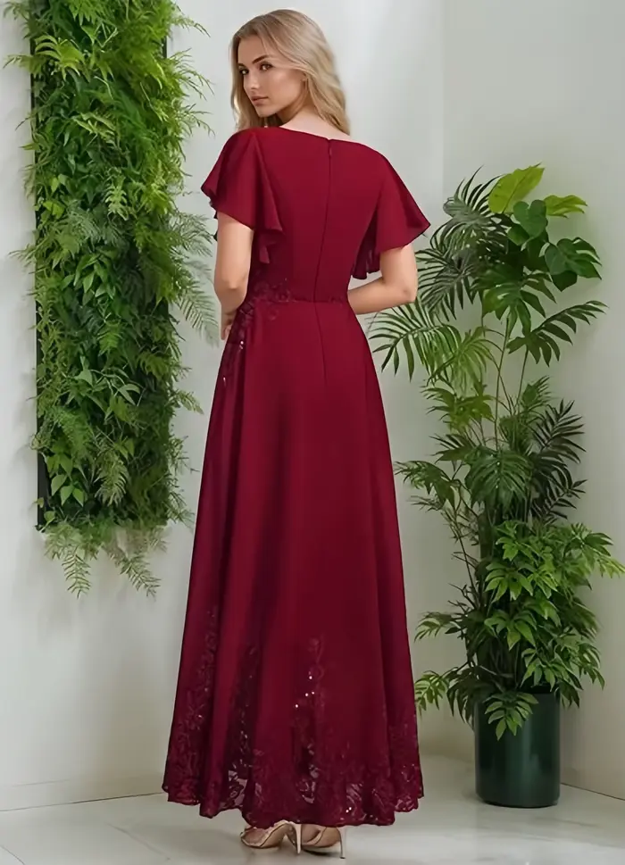 Robe de mère de la mariée en mousseline de soie élégante à col rond pour cérémonies formelles et événements spéciaux