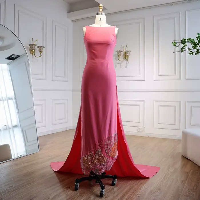 Robe de soirée arabe festonnée rose
