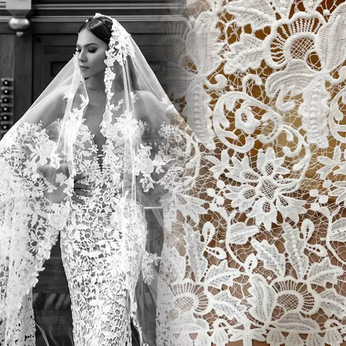 Robe de mariée magnifique blanc cassé, broderie Guipure, tissu en dentelle française, bricolage, aig