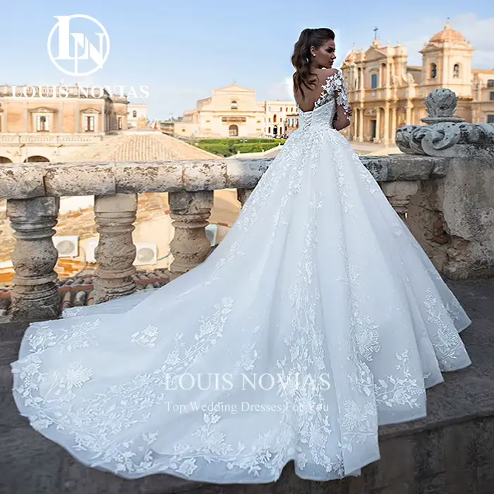 LOUIS NOVIAS robes De mariée pour les femmes magnifique perlée princesse à manches longues chérie à lacets robe