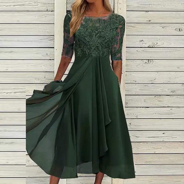 Robe de soirée en dentelle à col rond pour femmes