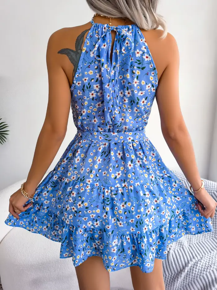 Robe de plage ceinturée à imprimé floral pour femmes