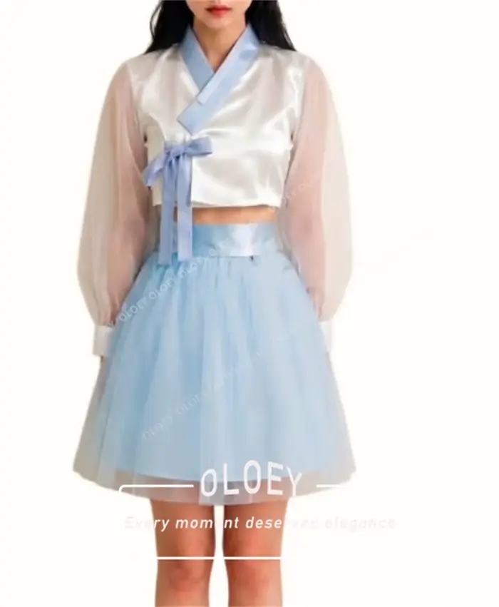 OLOEY Ensemble de robe de cocktail courte vintage Hanbok coréen pour spectacle