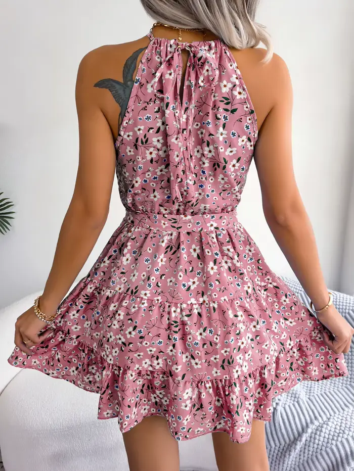 Robe de plage ceinturée à imprimé floral pour femmes