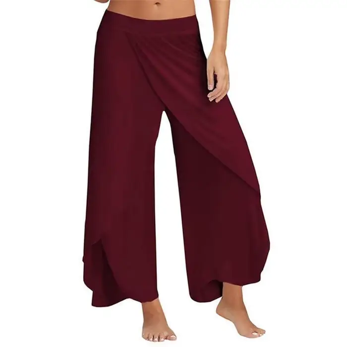 Pantalon à jambes larges pour femmes, fitness, yoga, fendu, fjMandala, ouvert, confortable, gypsy, h