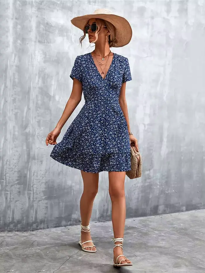 Robe d'été courte style Boho pour femmes, col en V, imprimé Floral, robe de soirée, Mini robe bohème