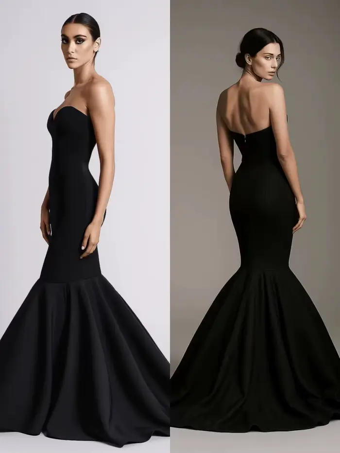 Robes de soirée luxueuses sans bretelles noires sexy pour femmes