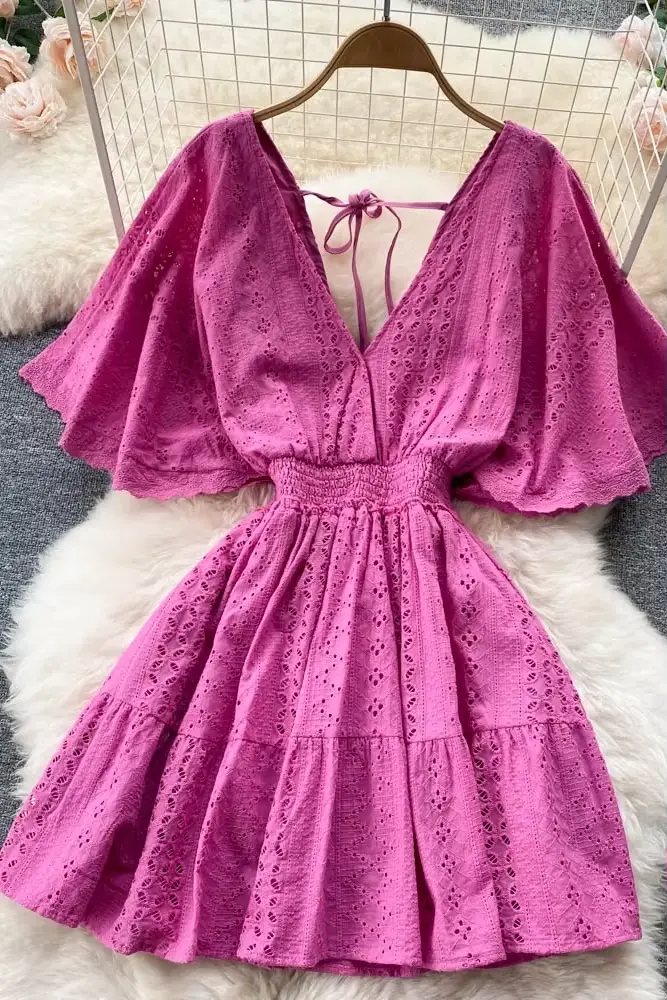 Frenchic-Robe d'été à col en V pour femme, ligne A, amissié, à lacets, mi-mollet, manches Everak, robe éducative, livraison directe
