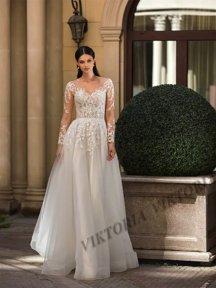 VIKTORIA Vintage col rond robes De mariée pour femme