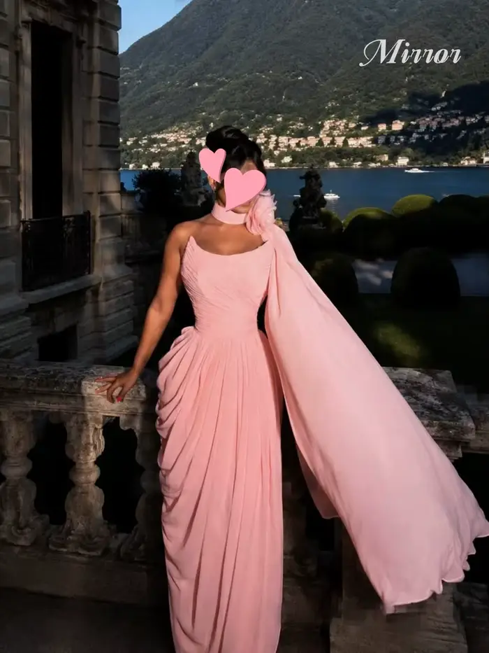 Robe de soirée élégante vintage en mousseline de soie rose à fleurs, coupe sirène, personnalisable, pour occasions formelles, bal de promo et soirées