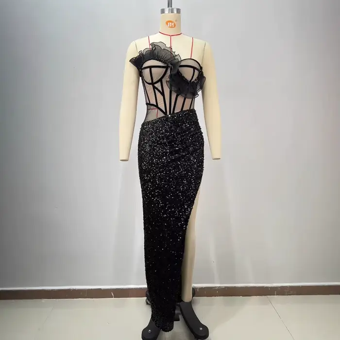 Nouvelle robe de soirée sans bretelles avec bordure à volants