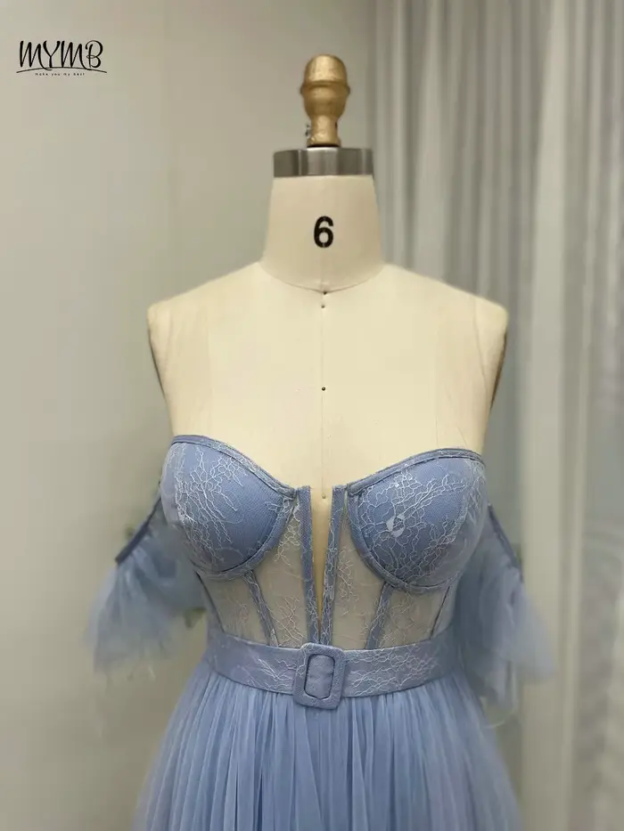 MYMB élégant bleu a-ligne robes de demoiselle d'honneur pour la fête de mariage hors épaule soirée Gwon Sexy bretelles