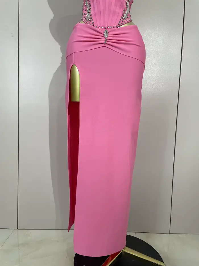 Robe à bandes rose, élégante, Sexy, dos nu, moulante, sans manches, pour femmes, bal, Club, soirée,
