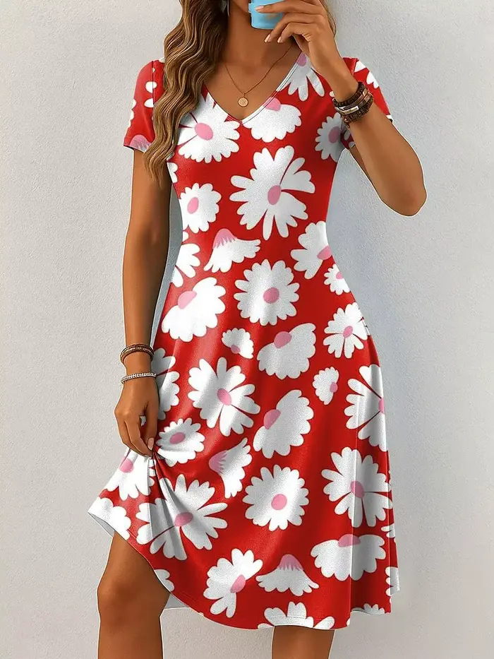 Robes courtes imprimées florales 3D pour femmes, Mini robe élégante, manches courtes, Vintage, été, 