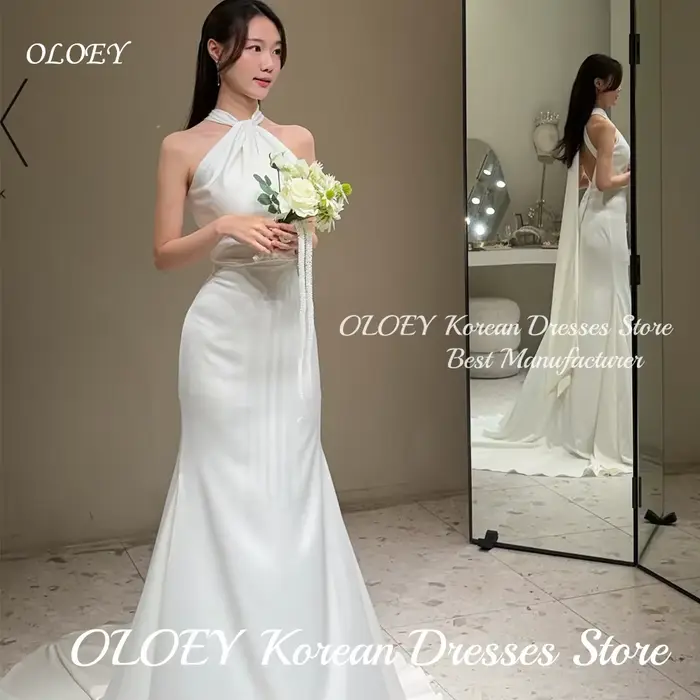 OLOEY Simple ivoire licou sirène coréenne robe de mariée Satin