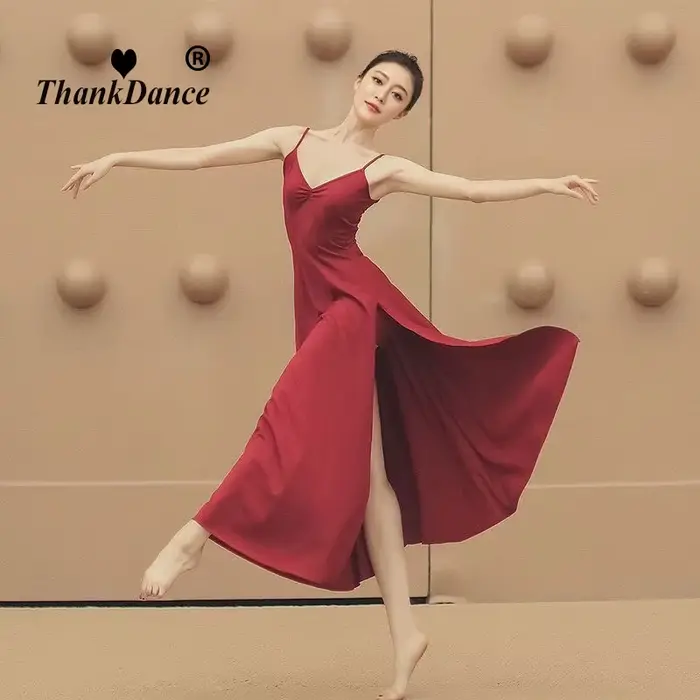 Robe de danse moderne pour femmes, élégante, longue fente haute, Costume de spectacle Sexy sur scène